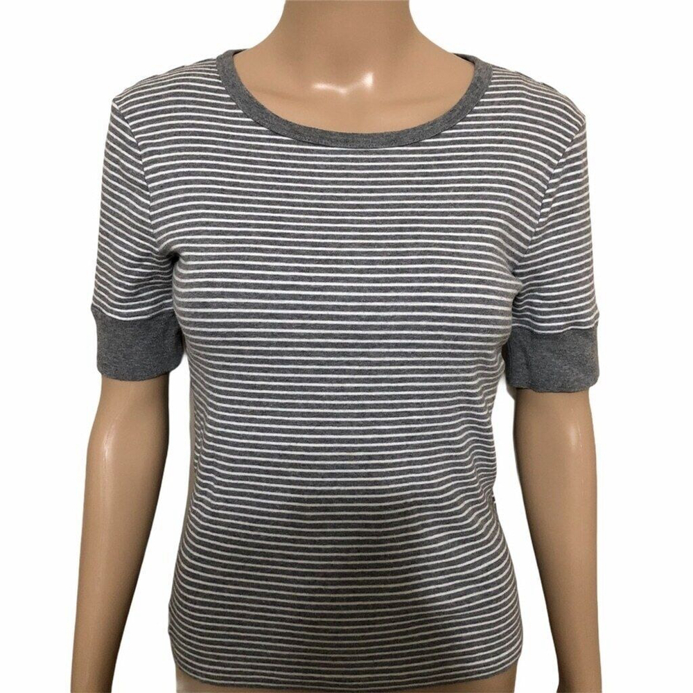 Polo Ralph Lauren Grey and White Stripe Top Small